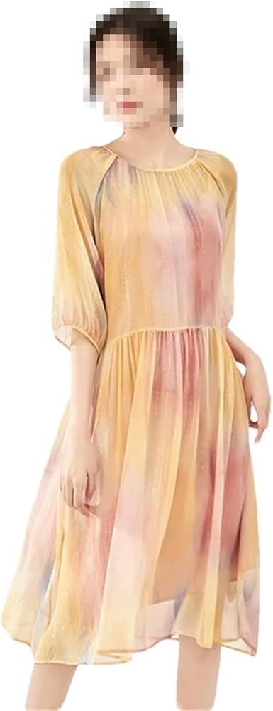 Womens Short Sleeve Casual Midi Dress Summer Bohemian Maxi Dress Beach Party Flowy Elegant Vacation Sundress