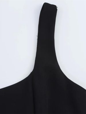 Women's Spring Summer Square Collar Sleeveless Sling A-Line Loose Hem Midi Chic Long Skirt Classic Dress