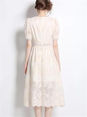 Womens Embroidered Lace Patchwork Maxi Skirt Party Evening Gown A-Line Vintage Elegant Formal Wedding Dresses
