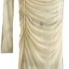 Boho One Shoulder Dress Women Sexy Ruched Tie Dyed Maxi Long Dress Tulle Elastic Summer Beach Party Evening Robe Gown