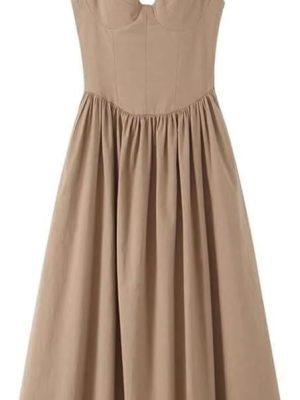 Women’S Dress Temperament Slim Summer Long Suspender V Neck Casual Adjustable Shoulder Strap Big Swing A Line Dresses