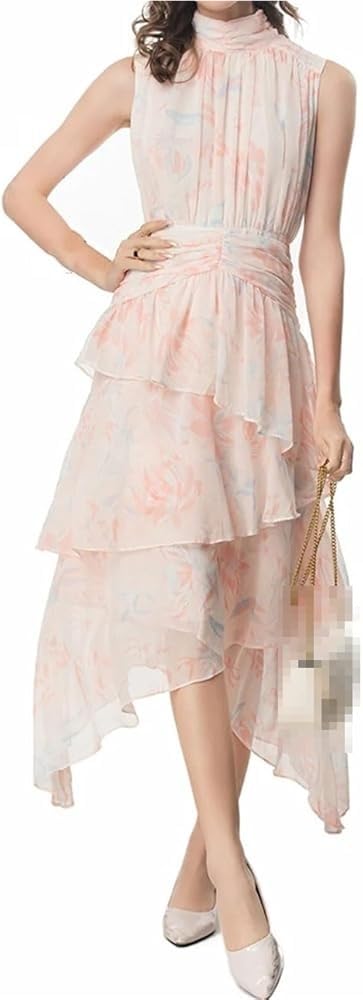 Summer Bohemian Elegant Beach Vacation Dresses Cascading Ruffle Chiffon Maxi Dress Women Casual Floral Print Flowing Long