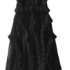 Women's Summer Sleeveless Midi Prom Dress Lace Ruffles Patchwork Party A-Line Party Evening Dresses