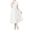 Women's Orange Flowy Pleated Dress Ruffled Hem Chiffon Maxi Summer Boho Dresses