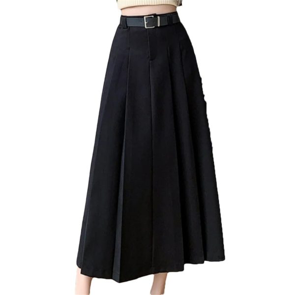 Women Mid Length Skirt High Waist A-Line Large Swing Umbrella Skirt OL Knee Length Suit Pleated Long Skirt