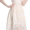Womens Embroidered Lace Patchwork Maxi Skirt Party Evening Gown A-Line Vintage Elegant Formal Wedding Dresses