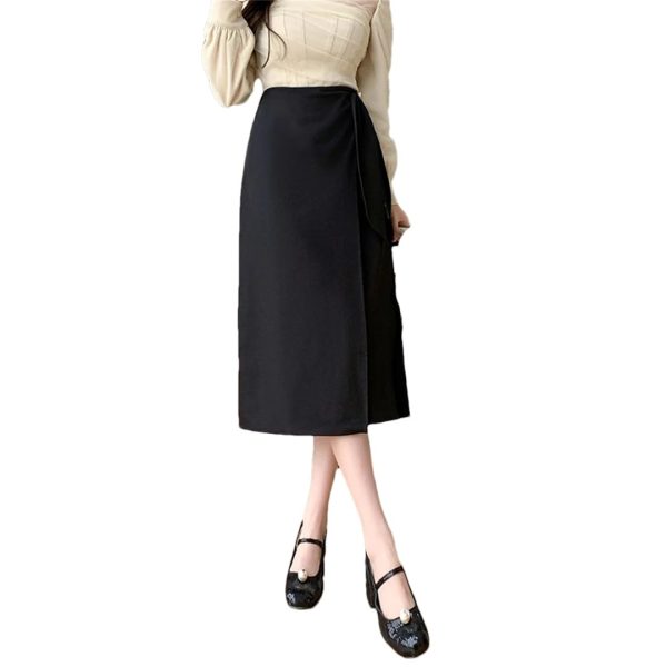Women's Mid Length Skirts Vintage High Waist Buttons Decoration A-Line Long Skirts