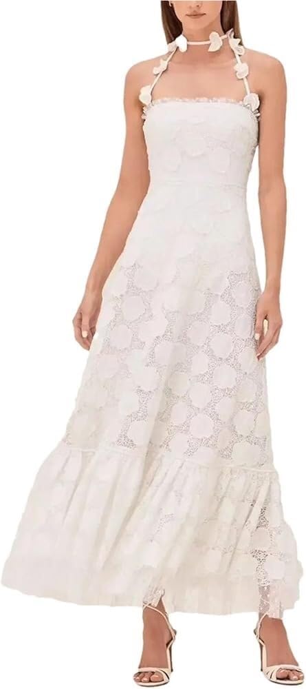 Handmade Embroidery Halter Hollow Long DressWomens Australian Summer Maxi Dress Casual Gown Bohemian Beach Skirt