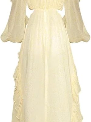 Women's Stand Collar Lantern Sleeve Elegant Casual Dress Backless Hollow Out Slim Fit Festival Dresses