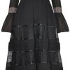 Women's Vintage Patchwork Lace Maxi Dress Bell Sleeve Pleated High Waist Slim A-Line Party Dresses