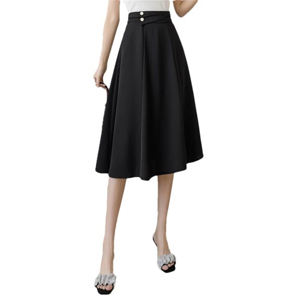 Women Elegant High Waist Office Wear A-Line Maxi Skirts Blue Black EN8 Falda Midi Long Skirt