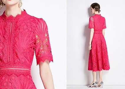 Womens Summer Lace Dress Floral Embroidery Unique Boho Chic Maxi Wedding Guest Dress