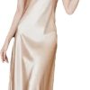 Silk Dress Women Summer Long V-Neck A-Line Evening Skirt Solid Color Party Prom Outfit