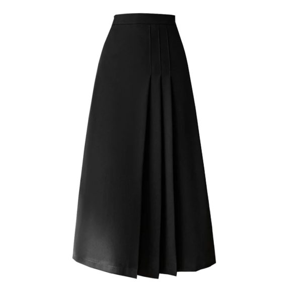 Women Vintage Solid High Waist Long Pleated Skirt Elegant Office Wear A-Line Ladies Skirts