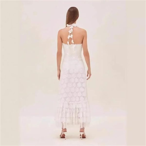Handmade Embroidery Halter Hollow Long DressWomens Australian Summer Maxi Dress Casual Gown Bohemian Beach Skirt