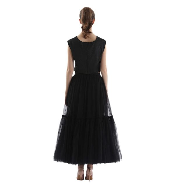 Womens Luxury Pleated Tulle Skirt, Black Grey Soft Mesh High Waist Maxi Long Skirts
