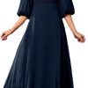 Women’S Dress Ruched Plunging V Neck Bridesmaid Short Sleeve Slim Chiffon A Line Dresses for Evening Party