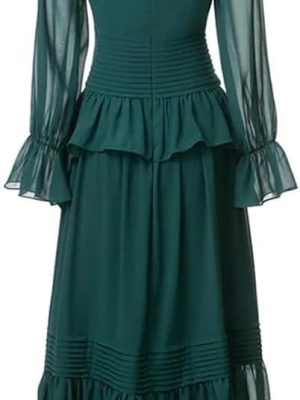 Women's Bohemian Holiday Party Dress Stand Collar Long Sleeve Ruffled Casual Elegant Maxi Dresses