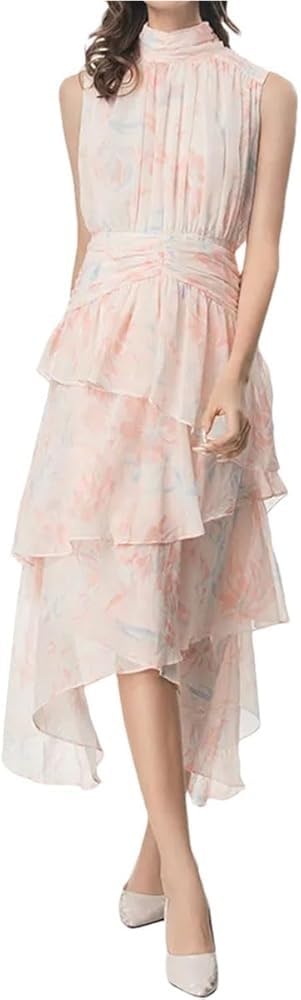 Summer Bohemian Elegant Beach Vacation Dresses Cascading Ruffle Chiffon Maxi Dress Women Casual Floral Print Flowing Long