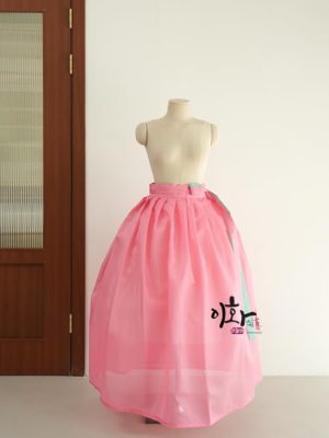 Handmade Luxury Traditional Korean Pink Skirt Hanbok Dress