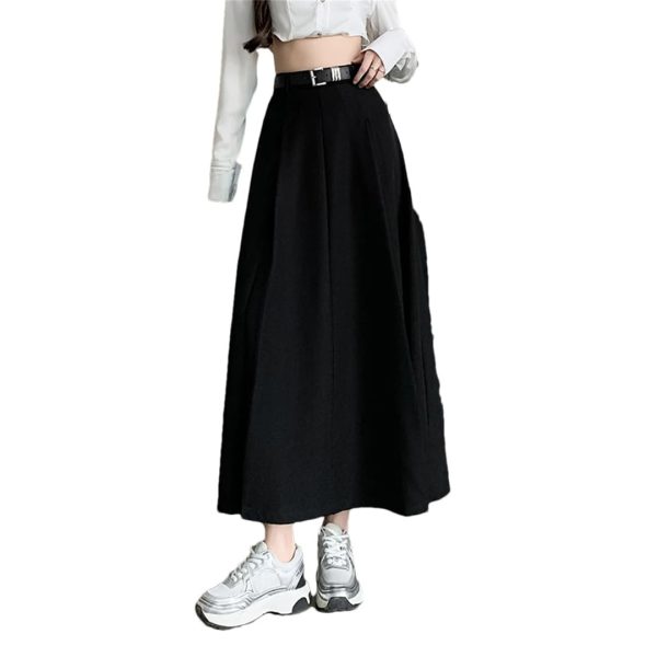 Women Elegant Suit A-Line Long Skirt for Fall Korean Style Work OL Office Big Swing Long Skirts