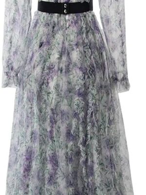 Women's Bohemian Dress Floral Print Net Yarn Ruffles Nail Bead Maxi Casual Party Dress