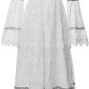 Womens White Lace Maxi Dress Long Sleeve Boho V Neck Flare Sleeve Vintage A Line Dress for Wedding Party Beach