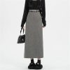 Women High Waist Straight Long Pencil Vintage Woolen Midi Skirts