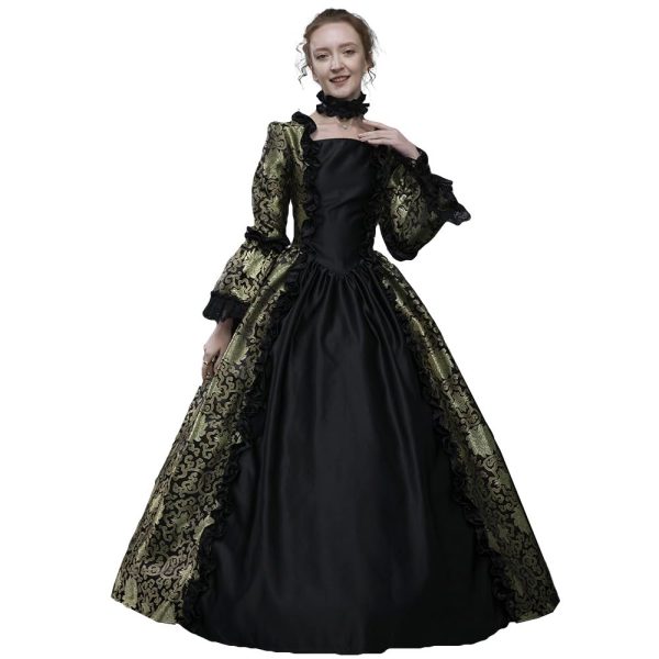 18th Century Women's Rococo Ball Gown Renaissance Floral Jacquard Long Gothic Victorian Dress Masquerade Party Costumes