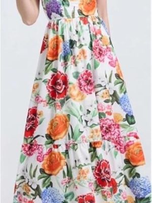 Floral Print Beach Spaghetti Strap Corset Summer Maxi DressWomen Backless Sundress Slim Fit Elegant Casual Skirt Dress