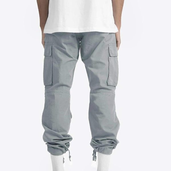 Men Solid Casual Multiple Pockets Outdoor Straight Type Fitness Pants Cargo Pants Trousers, 01-gray, 5X-Large