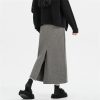 Women High Waist Straight Long Pencil Vintage Woolen Midi Skirts