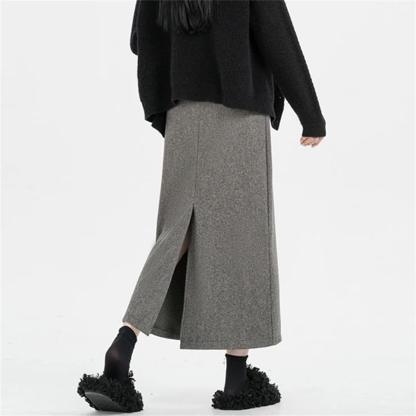 Women High Waist Straight Long Pencil Vintage Woolen Midi Skirts