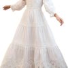 Classic Lace Maxi Dress Women Bohemian Hollow Out A Line Skirt Elegant White Casual Long Dresses