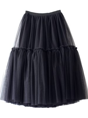 Womens Luxury Pleated Tulle Skirt, Black Grey Soft Mesh High Waist Maxi Long Skirts
