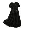 Women Summer Flower Embroidery Lace Chiffon Short Sleeve Single Breasted Midi Long Prom Dress
