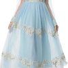 Women's Vintage Floral Embroidery Sequins Net Yarn Dress Flowy Maxi Party Evening Dresses