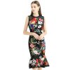 Women Spring Summer Flowers Butterfly Parrot Embroidery Mermaid Dress