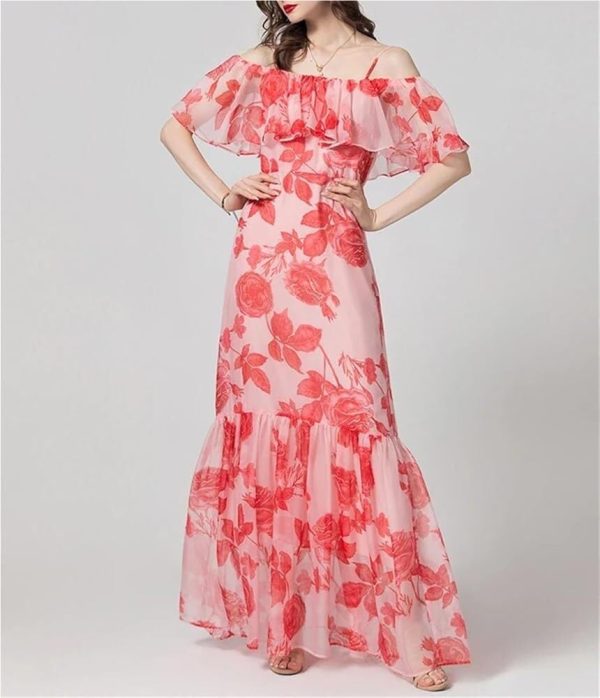 Women's Boho Floral Summer Suspender Dresses High Waist Beach Holiday Maxi Party Dress