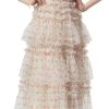 Women's Bohemian Casual Floral Print Dress Cascading Ruffle Net Yarn Sleeveless Summer Beach Dresses