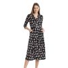 French Style Women's Floral Three-Quarter Sleeve Dress Vneck Silk Long Dress for Casual Outings, Beach Vacations