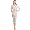 Women Summer Elegant Short Sleeve Hollow Out Pearl Embroidery Midi Long Lace Evening Formal Dress