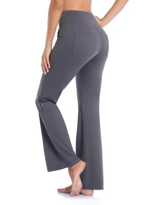 Women's Flare Leggings, Trendy Crossover Yoga Pants, High Waist Casual Workout Bell Bottom Leggings with Pockets