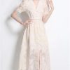 Womens Embroidered Lace Patchwork Maxi Skirt Party Evening Gown A-Line Vintage Elegant Formal Wedding Dresses