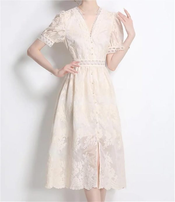 Womens Embroidered Lace Patchwork Maxi Skirt Party Evening Gown A-Line Vintage Elegant Formal Wedding Dresses