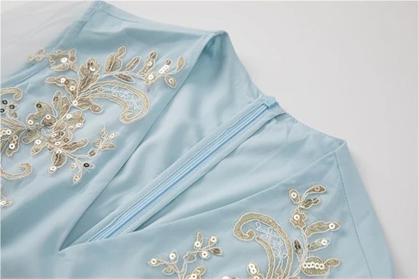 Women's Vintage Floral Embroidery Sequins Net Yarn Dress Flowy Maxi Party Evening Dresses