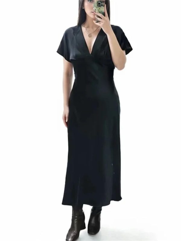 Women's Slim V-Neck Street Holiday Long Skirt, Young and Comfortable Dress