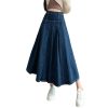 Women Pleated Jeans Skirts Vintage High Waist Long Washing Straight Loose Denim Midi Skirts