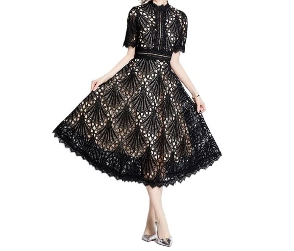 Womens Summer Lace Dress Floral Embroidery Unique Boho Chic Maxi Wedding Guest Dress