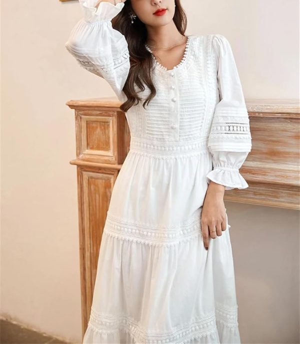 Classic Lace Maxi Dress Women Bohemian Hollow Out A Line Skirt Elegant White Casual Long Dresses
